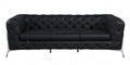 93" Black Italian Leather Chesterfield Sofa With Silver Legs
