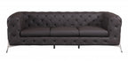 93" Brown Italian Leather Chesterfield Sofa With Silver Legs