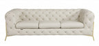 93" Beige Italian Leather Chesterfield Sofa With Silver Legs