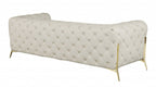 93" Beige Italian Leather Chesterfield Sofa With Silver Legs