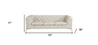 93" Beige Italian Leather Chesterfield Sofa With Silver Legs