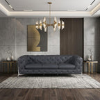 93" Dark Gray Italian Leather Chesterfield Sofa With Silver Legs