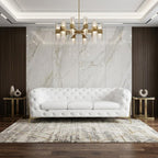 93" White Italian Leather Chesterfield Sofa With Silver Legs