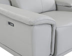 Light Gray Italian Leather Power Reclining U Shaped Seven Piece Corner Sectional With Console