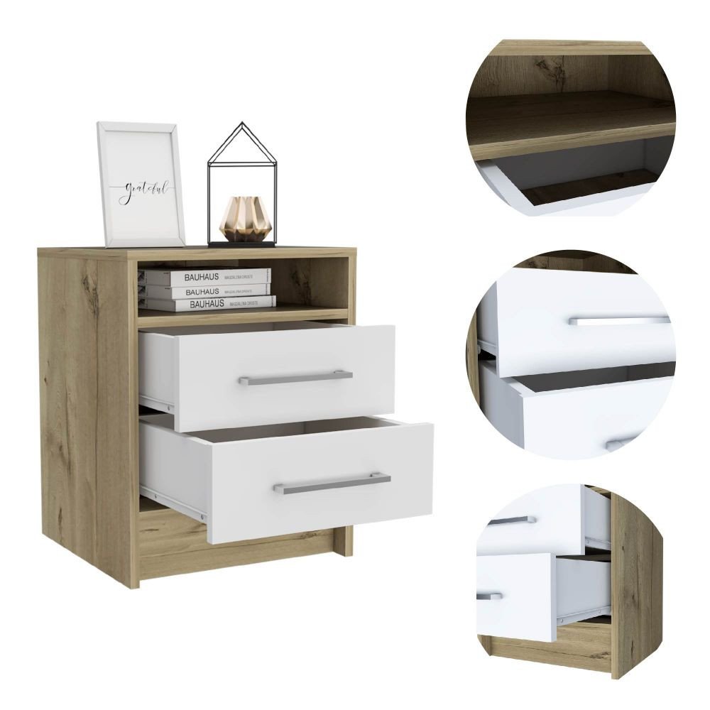 20" Wood Two Drawer Nightstand