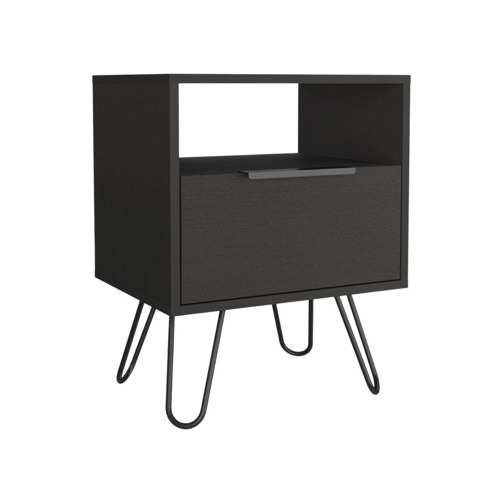 22" Black Wood One Drawer Nightstand