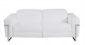 83" White Italian Leather USB Reclining Sofa With Chrome Legs