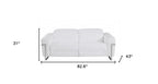83" White Italian Leather USB Reclining Sofa With Chrome Legs