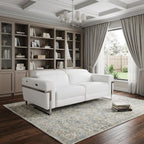 83" White Italian Leather USB Reclining Sofa With Chrome Legs