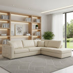Beige Italian Leather Reclining L Shaped Two Piece Corner Sectional