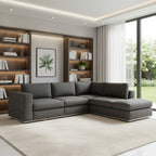 Dark Gray Italian Leather Modular L Shaped Two Piece Corner Sectional