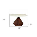 32" Brown And White Solid Wood and Marble Geo Coffee Table