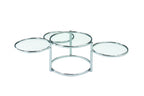 60" Clear And Silver Glass And Steel Round Nested Coffee Tables With Three Shelves