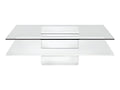 39" Clear and White Glass And Wood Square Pedestal Coffee Table With Shelf