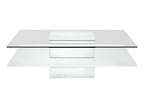 39" Clear and White Glass And Wood Square Pedestal Coffee Table With Shelf