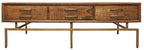 56" Brown and Brass Solid Wood and Iron Distressed Frame Coffee Table With Six Drawers