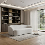 90" Off White Fabric Sofa With Black Legs