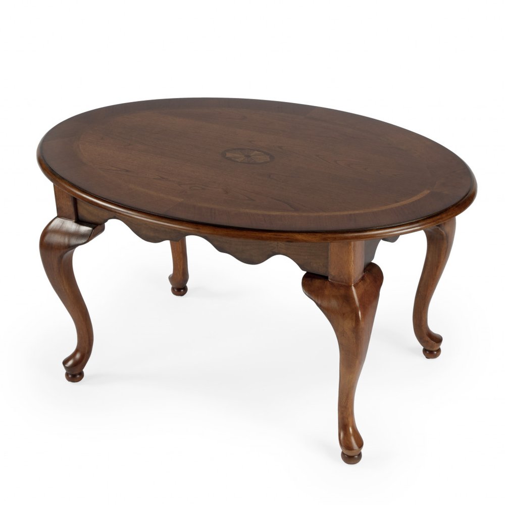 38" Brown Wood Oval Distressed Coffee Table