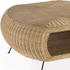 38" Natural and Black Rattan and Iron Oval Coffee Table