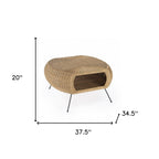 38" Natural and Black Rattan and Iron Oval Coffee Table
