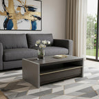 47" Brown and Dark Gray Solid Wood And Concrete Block Coffee Table With Drawer And Shelf