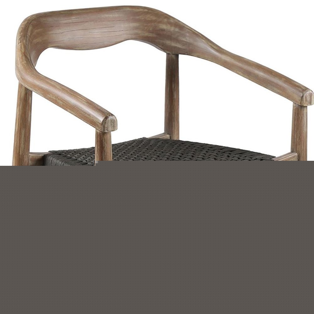 Set of Two 22" Black and Natural Wood Solid Wood Outdoor Dining Chairs