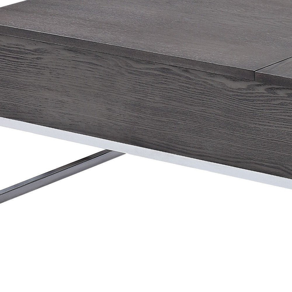 47" Gray and Silver Wood Lift Top Frame Coffee Table