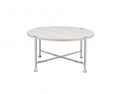 36" White and Silver Metal Round Cross Legs Coffee Table