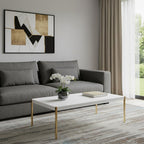 48" White and Gold Wood And Metal Coffee Table
