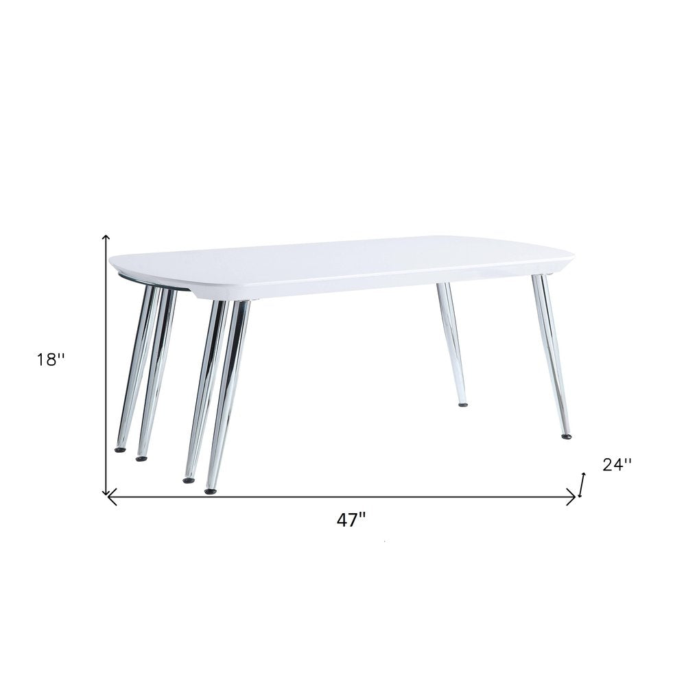 47" White Clear and Silver Wood And Glass And Metal Coffee Table
