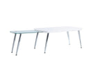 47" White Clear and Silver Wood And Glass And Metal Coffee Table
