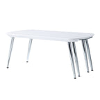 47" White Clear and Silver Wood And Glass And Metal Coffee Table