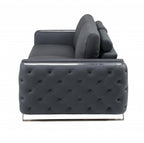 90" Gray Italian Leather Sofa With Silver Legs