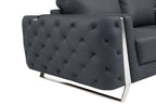 90" Gray Italian Leather Sofa With Silver Legs