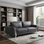 90" Gray Italian Leather Sofa With Silver Legs