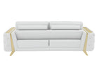 90" White Italian Leather Sofa With Gold Legs