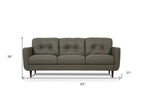 83" Green Leather Sofa With Black Legs