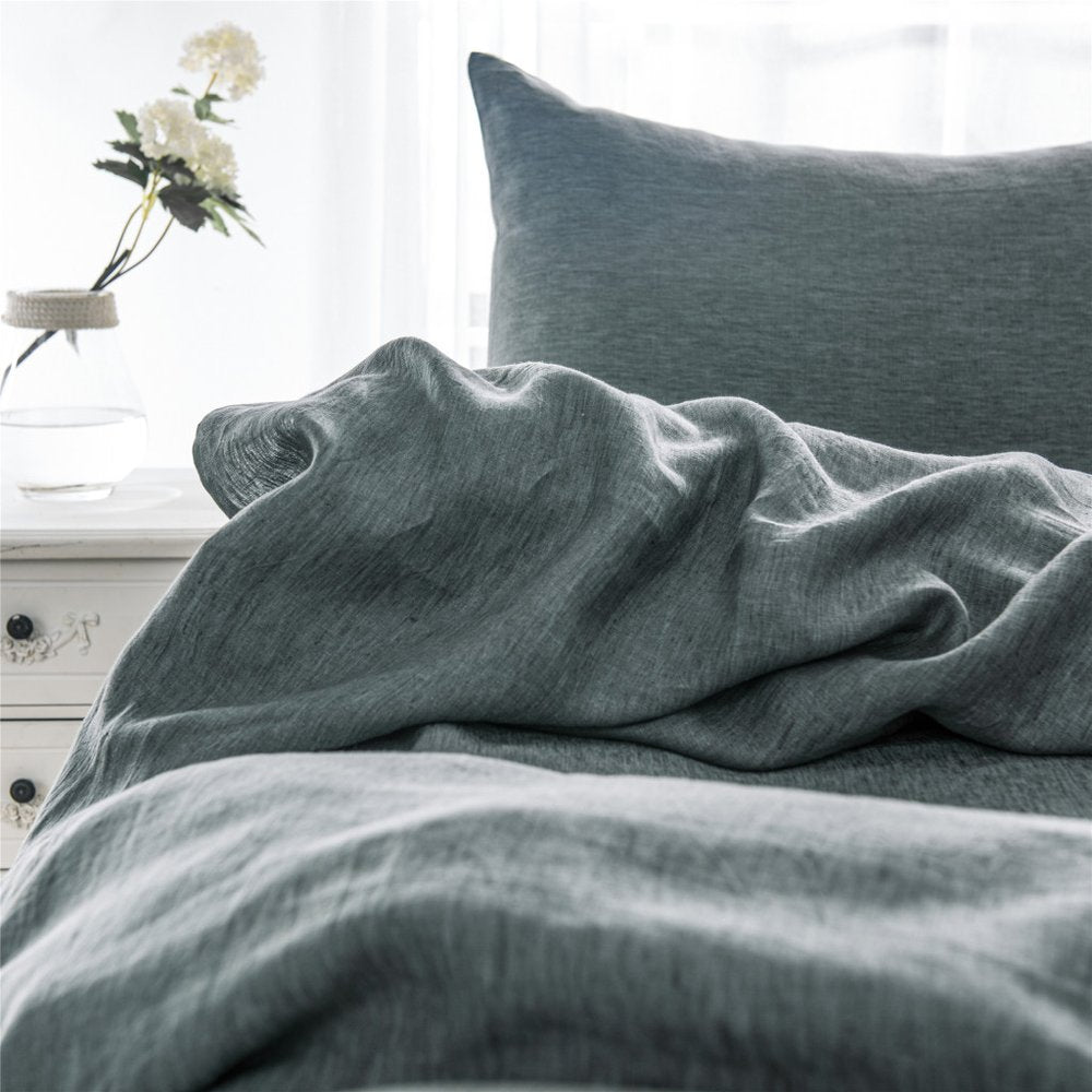 Set of Two Slate Gray Linen Standard Pillowcases