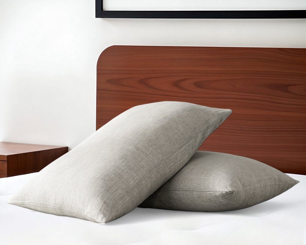 Set of Two Light Gray Linen King Pillowcases