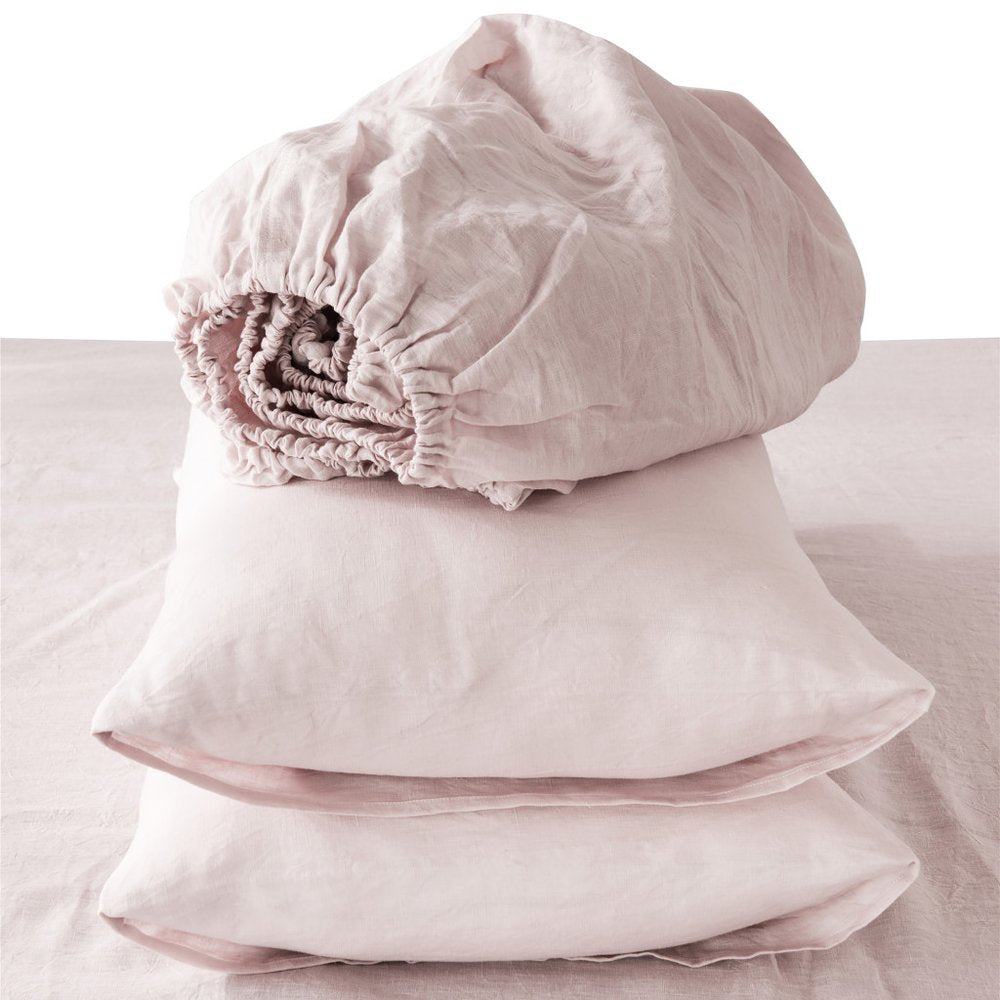 Four Piece Light Pink Linen Twin Sheet Set