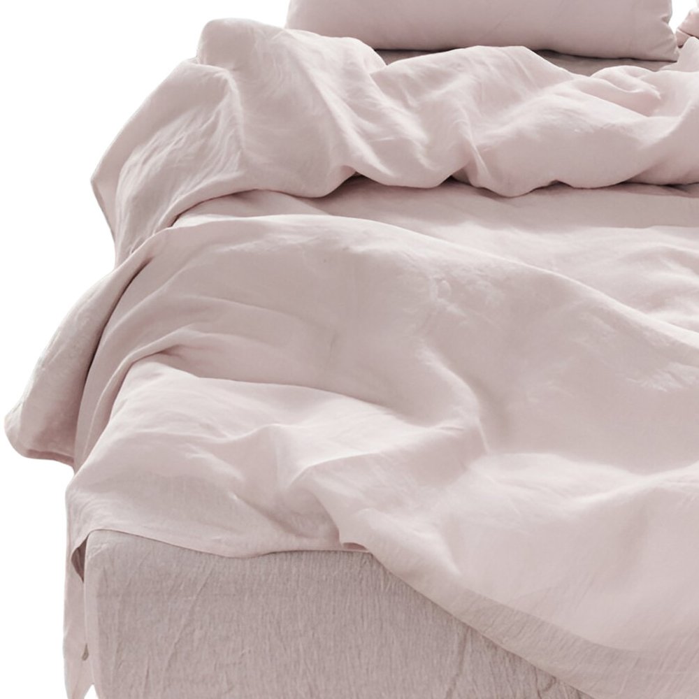 Four Piece Light Pink Linen Full Double Sheet Set