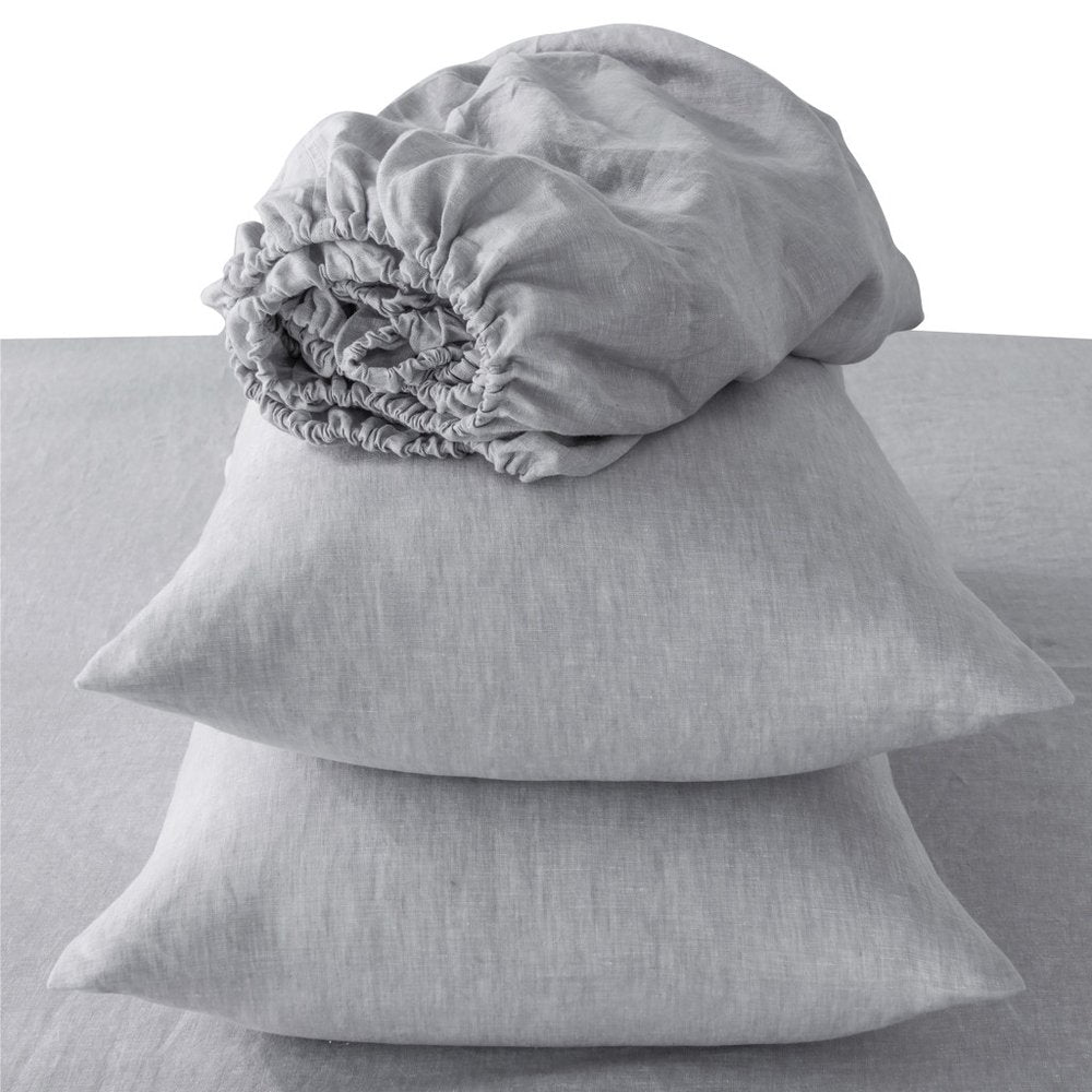 Four Piece Light Gray Linen Sheet Set