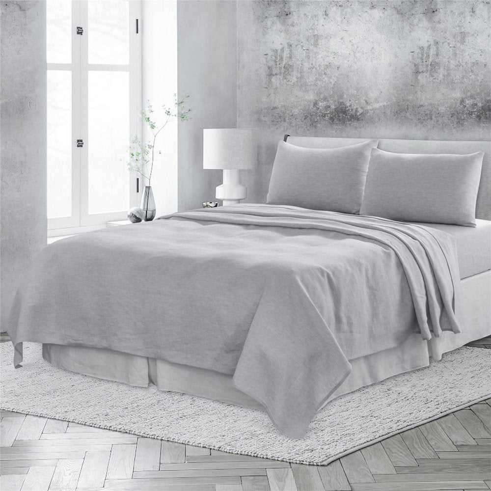 Four Piece Light Gray Linen King Sheet Set