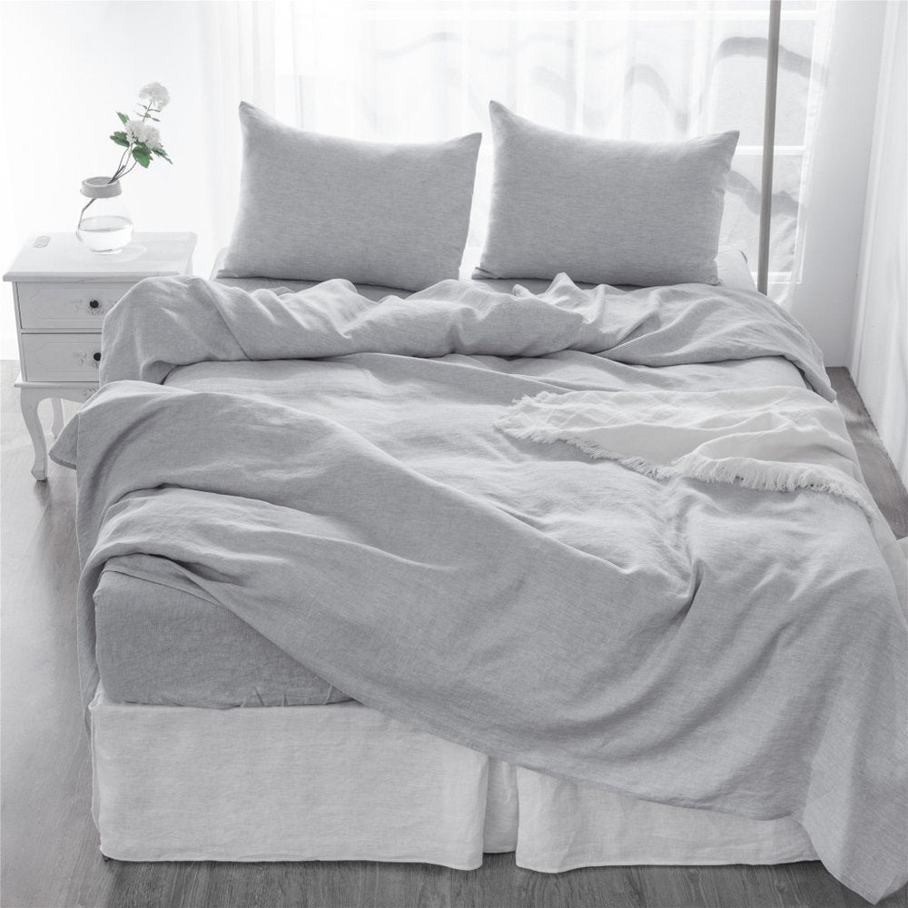Four Piece Light Gray Linen King Sheet Set