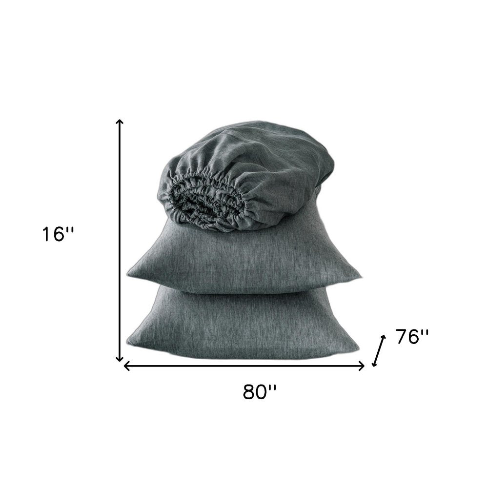 Four Piece Light Gray Linen King Sheet Set