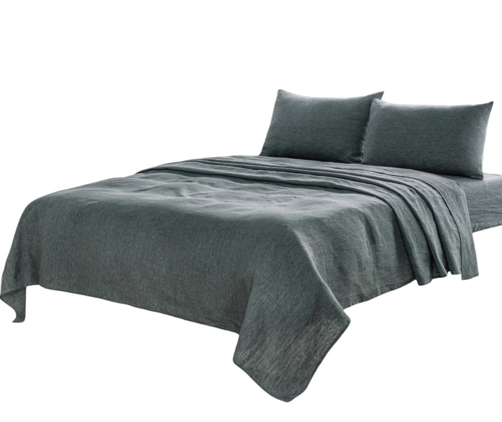 Four Piece Light Gray Linen California King Sheet Set