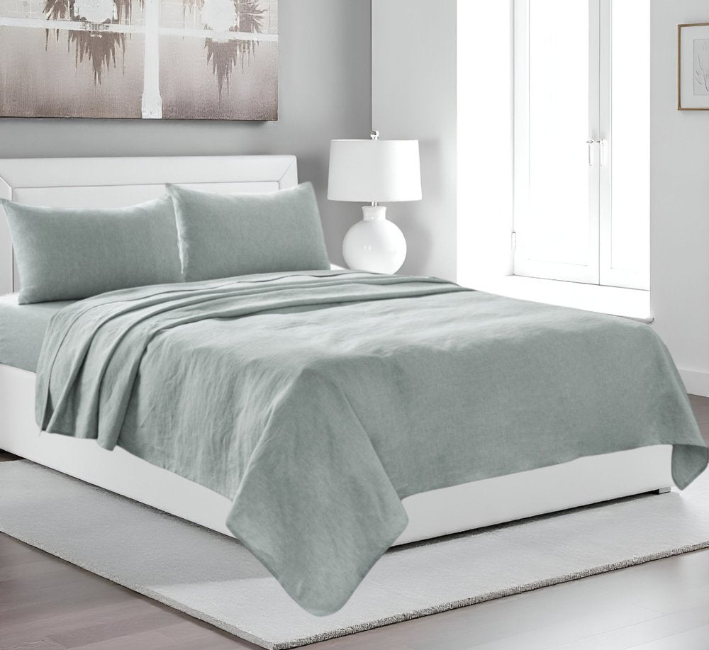 Four Piece White Linen Queen Sheet Set