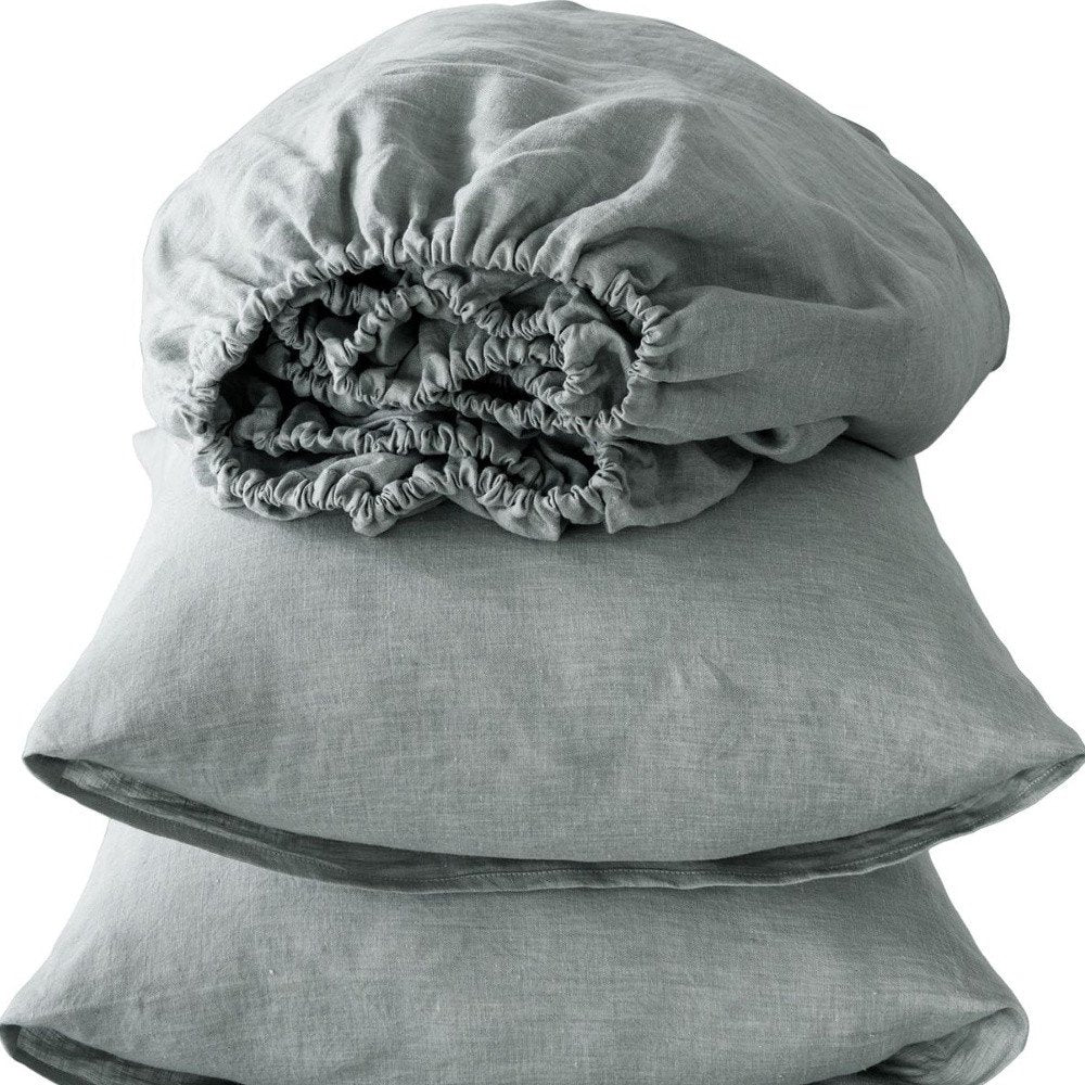 Four Piece White Linen Queen Sheet Set