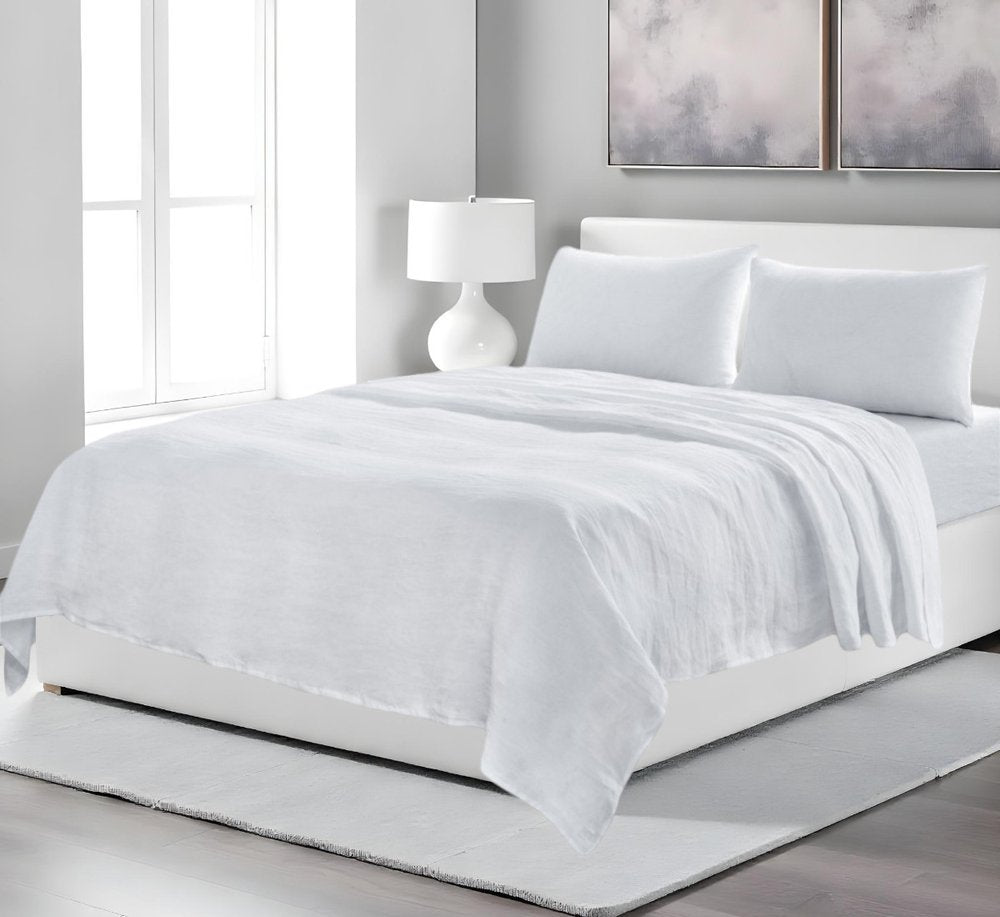 Four Piece White Linen Sheet Set