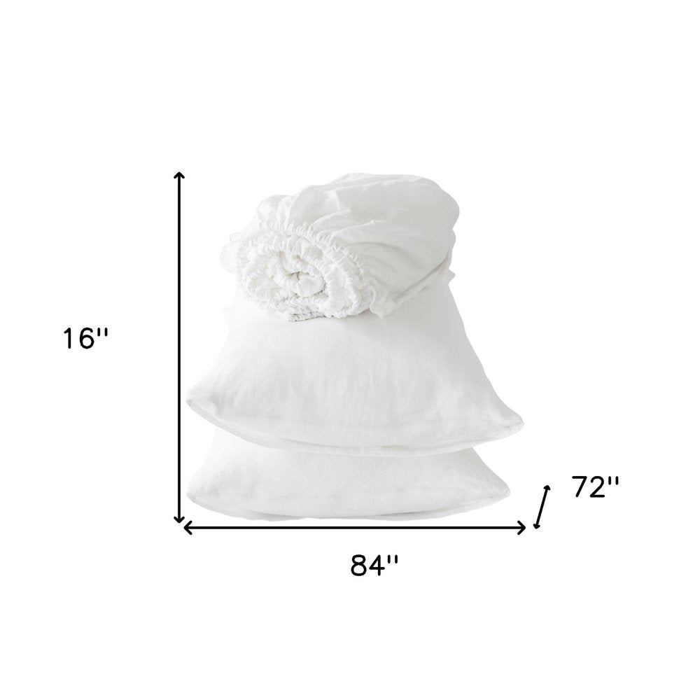 Four Piece White Linen Sheet Set